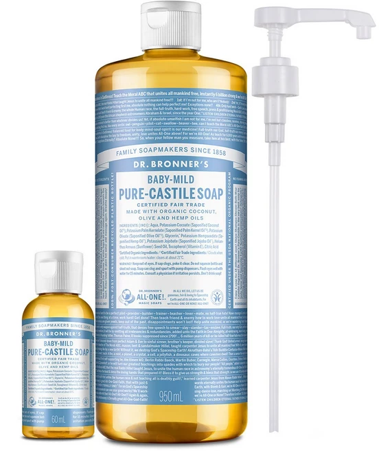 닥터브로너스 캐스틸 솝 클렌저 950ml+60ml 펌프 올인원 온가족, 1개 - 쿠팡