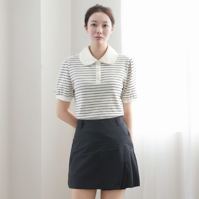 클레이스 써니 퍼프소매 여성 골프웨어 스트라이프 반팔 티셔츠