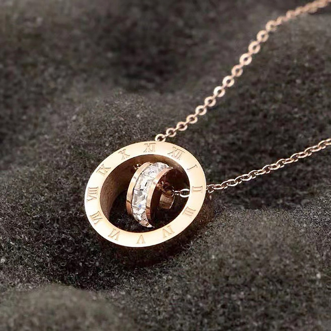티타늄 스틸 큐빅 로즈골드 크리스탈 미니 목걸이 18KGP 하트 원형 장식 큐빅 초커 쇄골 목걸이