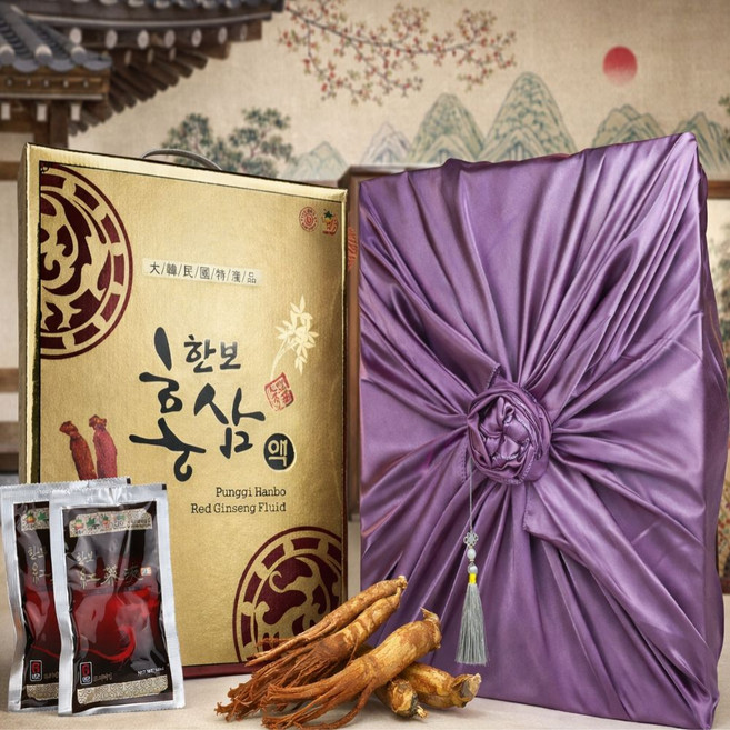 [6년근홍삼고급선물포장]풍기 인삼 홍삼액 100% 6년근 60포 (홍삼근70%+홍미삼30%) 선물세트 명절선물 풍기인삼시장, 1세트, 90ml