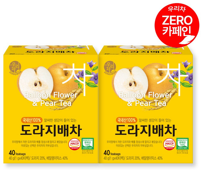 송원 우리차 도라지배차 40T, 1g, 40개입, 2개