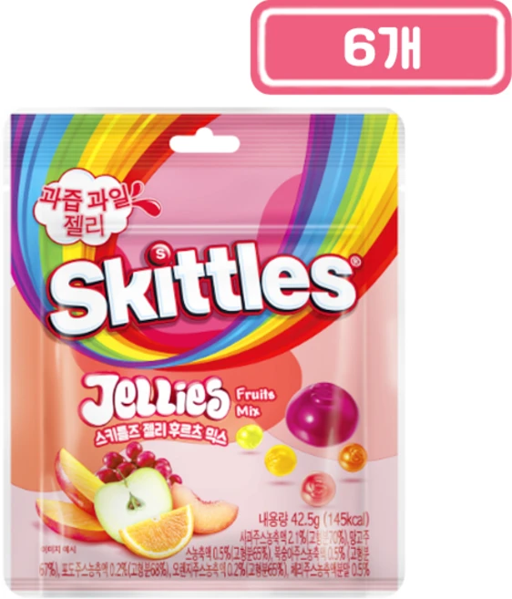 스키틀즈 젤리 후르츠 믹스, 42.5g, 6개 - 쿠팡