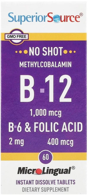 슈페리어소스 메틸코발라민 B-12 B-6 및 엽산 빠르게 용해되는 MicroLingual 정제 60정, 1개 - 쿠팡