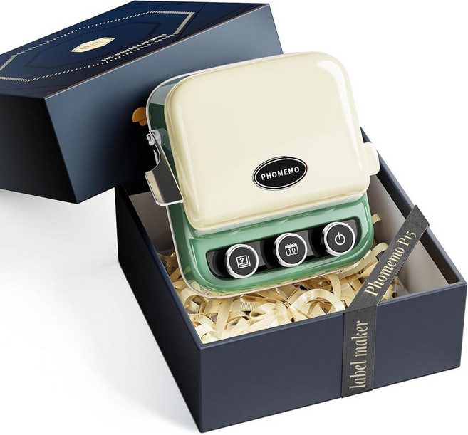 포메모 리본 라벨 프린터 P15 커스텀 텍스트콘 미니 블루투스 휴대용 메이커 기계 선물용 테이프 크리스마스 장식 천 태그 DIY 공예품 웨딩 부케 파티용 선물, Retro Green