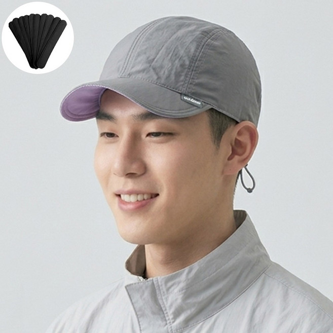 BELLEAURA 남여공용 기능성 투톤 리버서블 경량 숏캡 아웃도어 캠핑 등산 숏캡 (모자 오염방지패드 지급), 그레이x라벤더