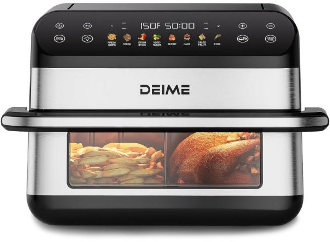 DEIME 듀얼 존 에어프라이어 10.6쿼트 더블 1800W 대용량 오븐 건강 조리기 8가지 사전 설정 포함 대가족용 대형 시각 조리창 비주얼 윈도우 논스틱 바구니 레시피, DEIME 듀얼 존 에어프라이어 10.6쿼트 더블 18