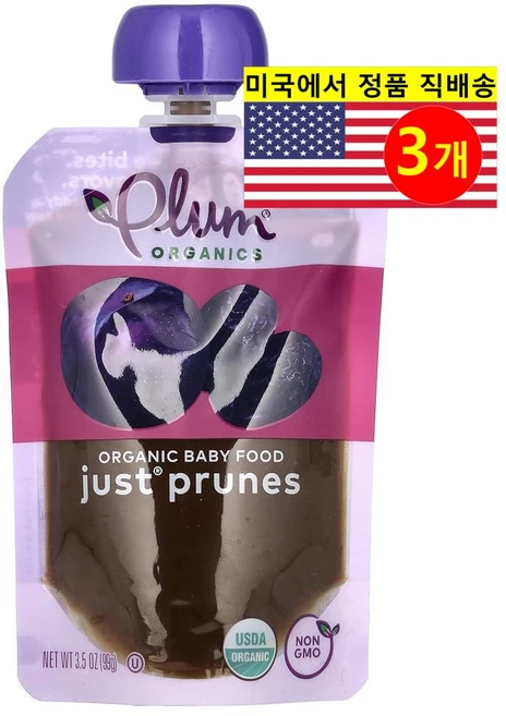 Plum Organics 4개월 이상 유아용 맛있고 영양이 풍부한 오가닉 퓌레 이유식 파우치 99g 3개 - 쿠팡
