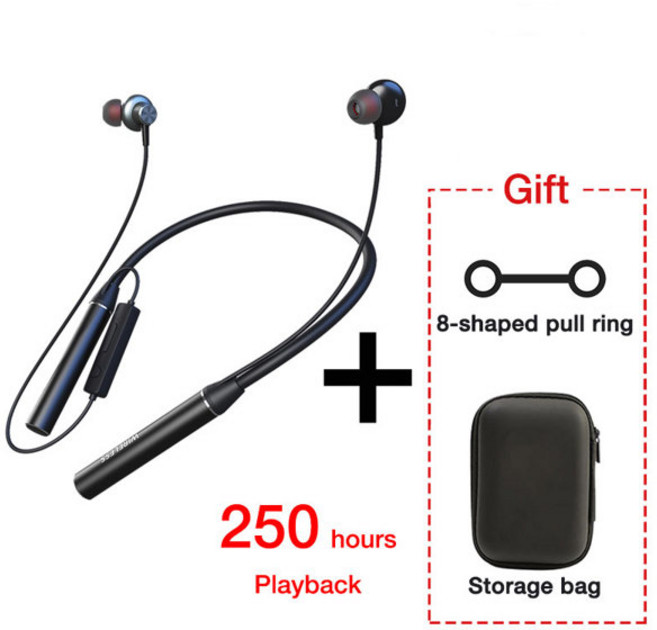 EARDECO 180시간 재생 무선 헤드폰마이크 포함 블루투스 헤드폰 베이스 스테레오 넥밴드 블루투스 이어폰 스포츠 TF 카드, [03] black 250h