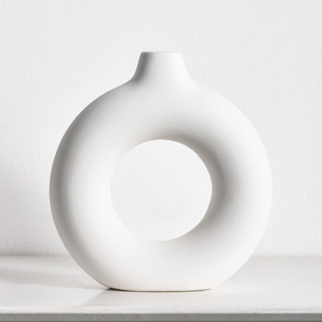 티큐 인테리어 소품 깔끔한 원형 라운드 화이트 플라스틱 꽃병 P039