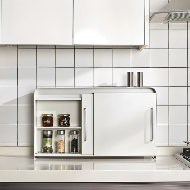 나인홈 화이트 슬림 수납장 철제 슬라이드 틈새 수납 부엌 식탁 양념통 조미료 선반 정리함 S, 소, 1개