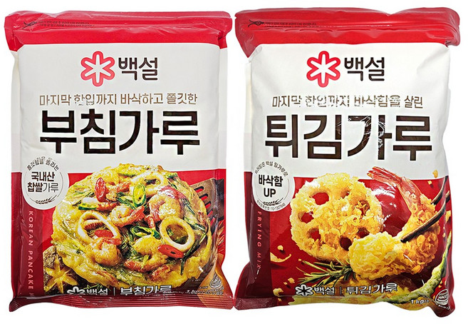 더 바삭한!! CJ백설 (부침가루1kg+튀김가루1kg) 국내산 찹쌀가루 명절 전 튀김, 3세트, 1kg