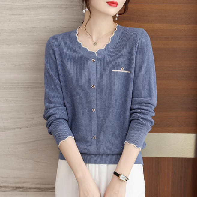 COSYEVNO 중년 엄마 셔츠 가을 라운드 언밸런스 빅사이즈 심플 패션 편안 루즈핏 캐주얼 편안한 긴팔 버튼 상의 CXJcs-39