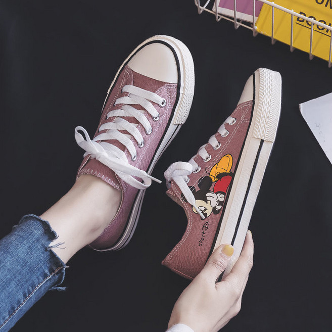 미키 마우스 클래식 캔버스 신발 학생 2021 새로운 만화 한국어 스타일 모든 일치 손으로 그린 플랫 신발 QQ