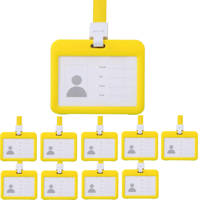 사원증 출입증 명찰 목걸이 케이스 줄, 10개, 가로형 옐로우