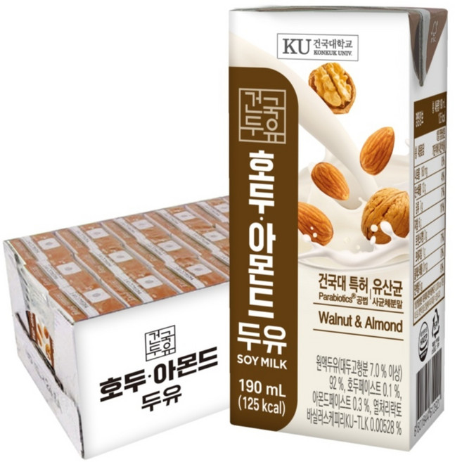 [건국우유] 호두아몬드 두유 24팩, 190ml, 24개