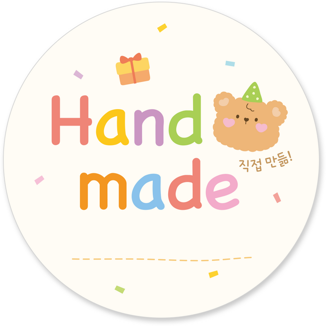 [꼬모멜로소] 핸드메이드 수제 선물 포장 데코 스티커, 50개, 핸드메이드 베어