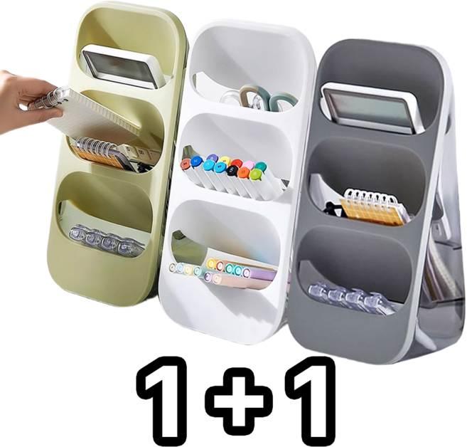 피오니움 45도 계단식 책상정리함 데스크 오거나이저 대용량 수납 펜꽂이 책꽂이, 2개, 화이트+그레이