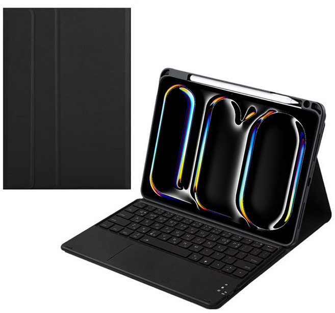아이패드 애플펜슬 수납 led트랙패드 블루투스 키보드케이스, 검정