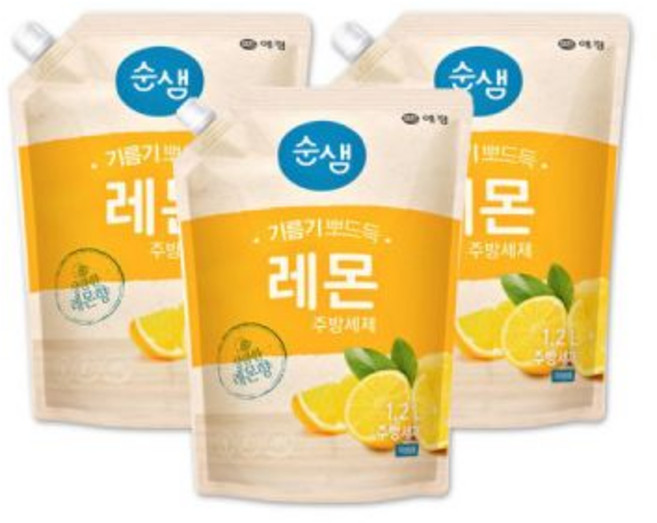 애경 순샘 주방세제 레몬 1.2L x 3개 용량 변경 1L