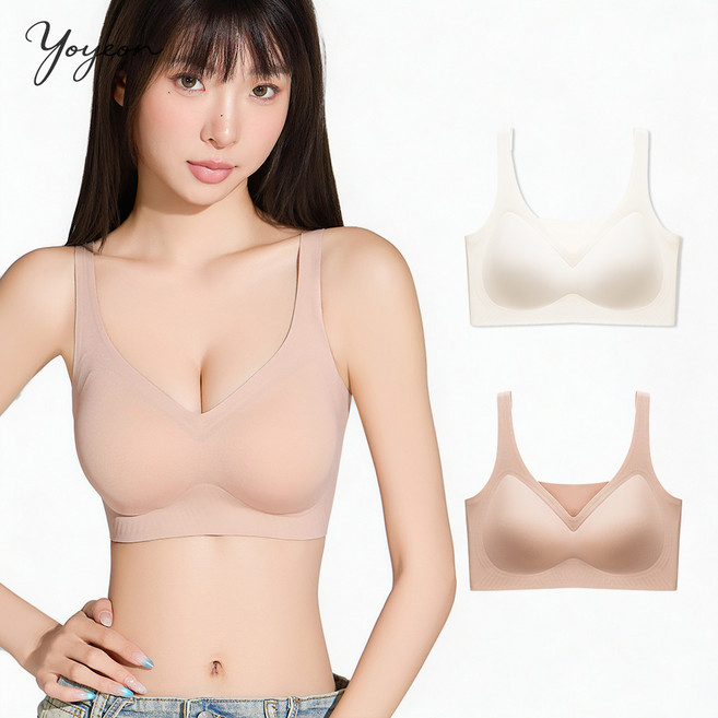여성용 일체패드 탈착가능 볼륨업 노와이어 심리스 브라 2p