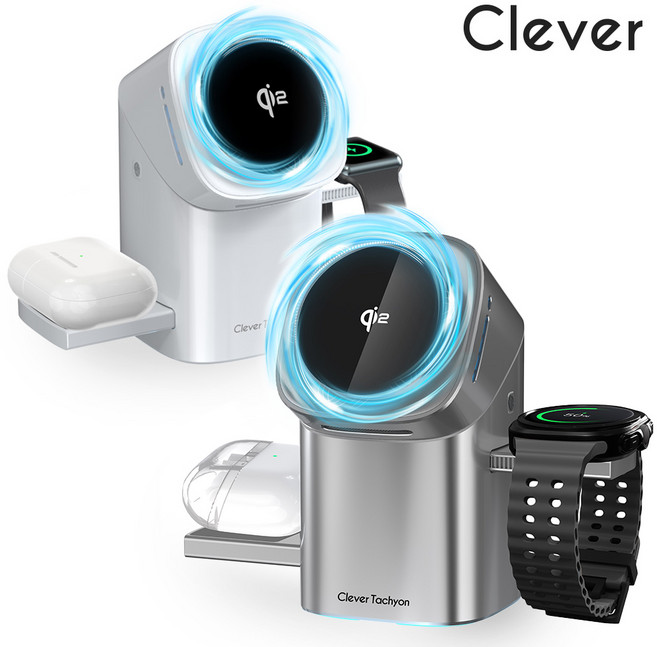 클레버 Qi2 맥세이프 3in1 원터치 쿨냉각 무선충전기 갤럭시워치 애플워치, 1개, 화이트