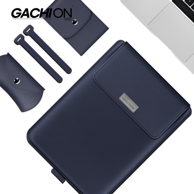 가치온 노트북 파우치 거치대 삼성 갤럭시북4 갤럭시북5 프로 360 맥북 LG 그램 가죽 케이스 스탠드 충전기 마우스 파우치 방수, 1개, 네이비 블루