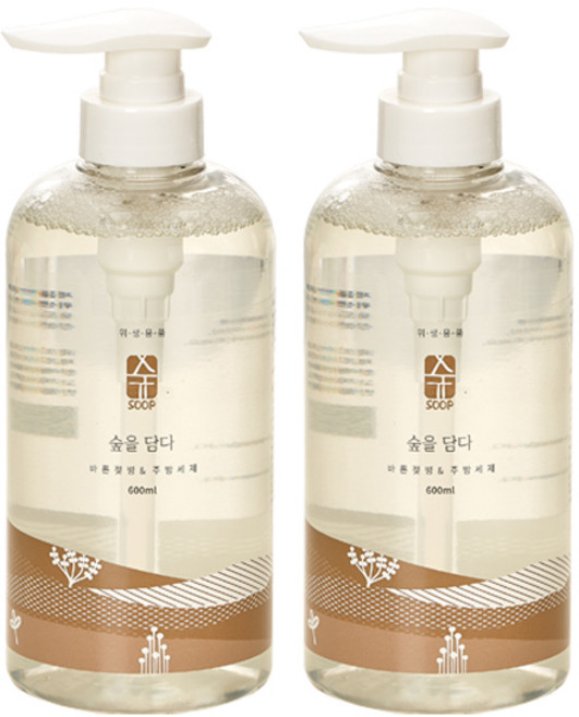 숲바른 젖병&주방세제 액상형, 2개, 600ml