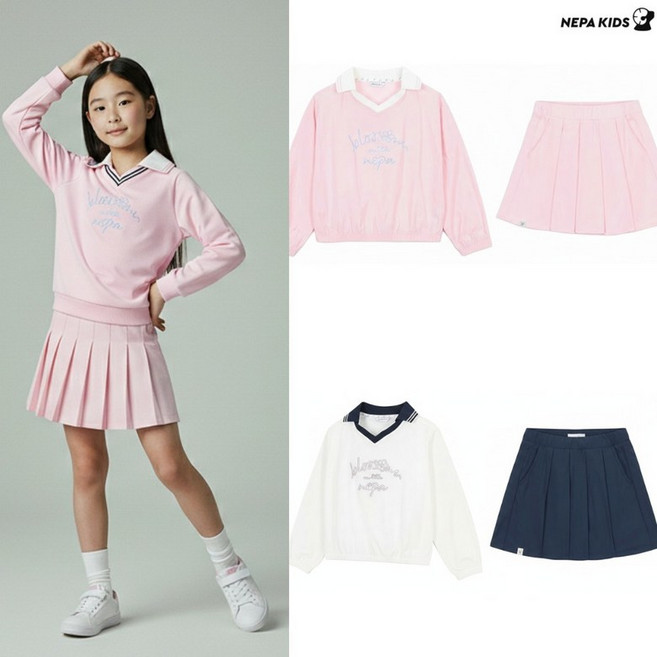[백화점 출고] 네파키즈 상하복 세트 여아 블라썸 우븐 맨투맨 스커트 상하세트