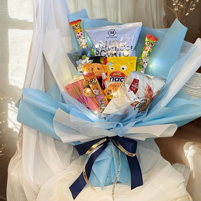 零食花束 生日花束 畢業花束, 藍色包裝, 1個