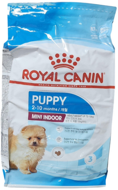 로얄캐닌 미니인도어 퍼피8.7kg 강아지사료 애견사료 개사료 (10kg미만 생후2~10개월/변양냄새 면역기능), 1개, 8.7kg, 닭+칠면조