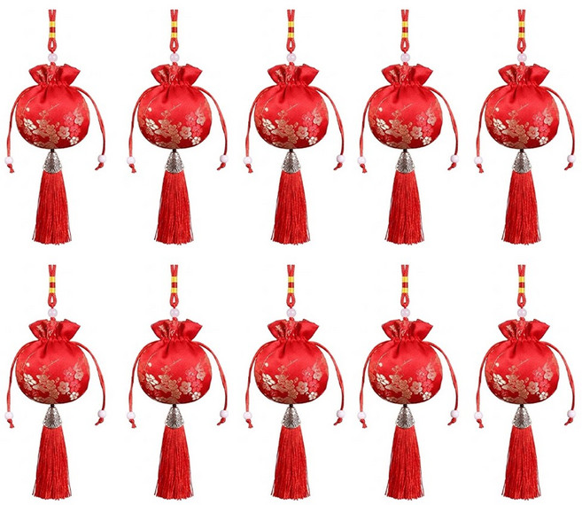 엘에이스 전통 설날 추석 미니 복주머니 파우치 소 기념품 선물, 빨강 10개