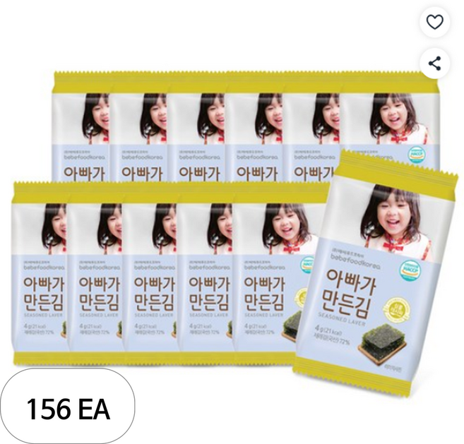 베베푸드 아빠가 만든김, 조미김, 4g, 156개