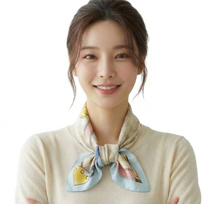 메리앤유 실키 프린팅 정사각 쁘띠 미니 스카프 데일리 하객 룩