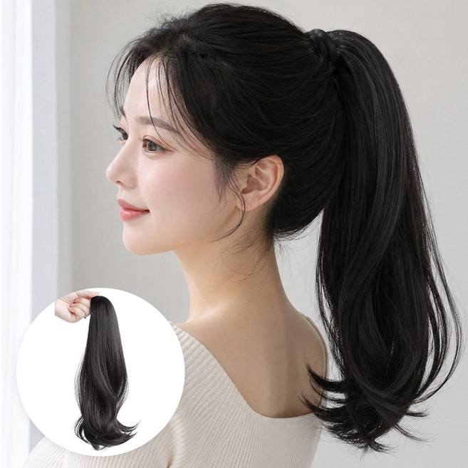 앙플러스 여성 포니테일 가발 묶음머리 똥머리 집게핀, 1개, 네추럴 블랙