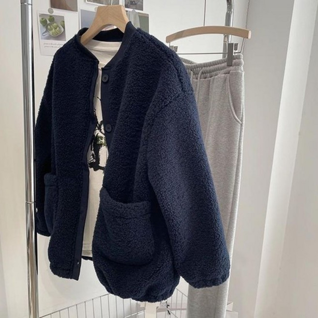 CWAJ0322 여성 오버핏 뽀글이 자켓 후리스 포켓 겨울 아우터