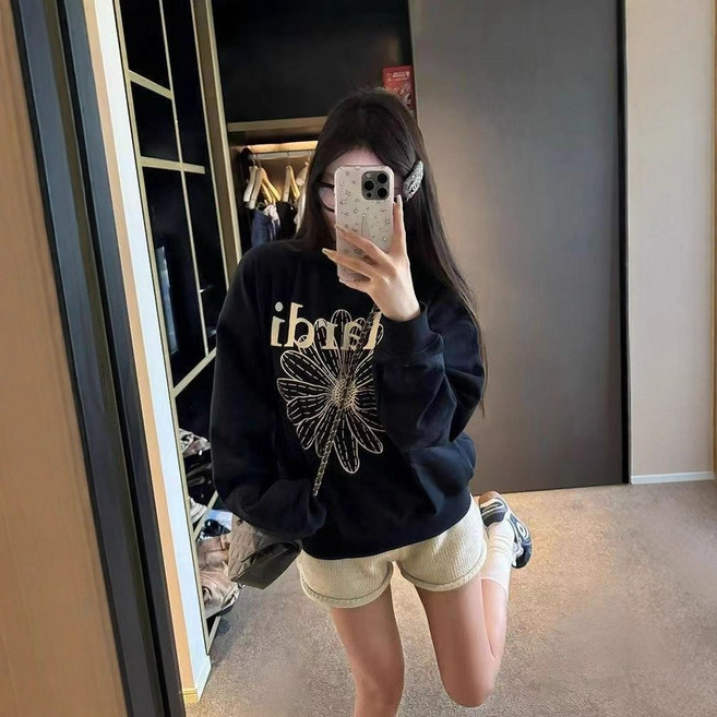 스타일닥터 여성 편안한 맨투맨 패션 오버핏 프린팅 긴팔 상의 데일리 부드러운 캐주얼 티셔츠