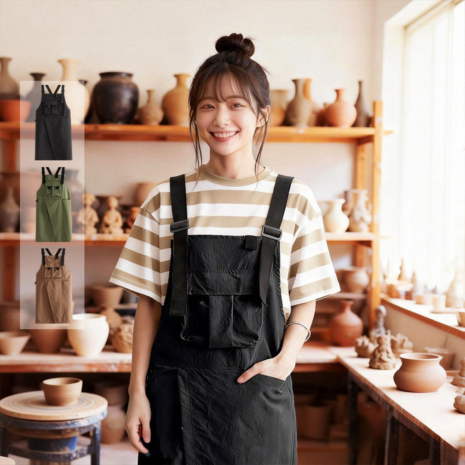 [SUPOPLUS] 타슬란 방수 앞치마 남녀공용 길이조절 트임 공방 캠핑 바리스타 에이프런, 1개, 블랙