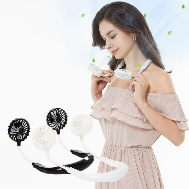 문서핑 넥밴드 LED 목걸이 선풍기 2p, 블랙