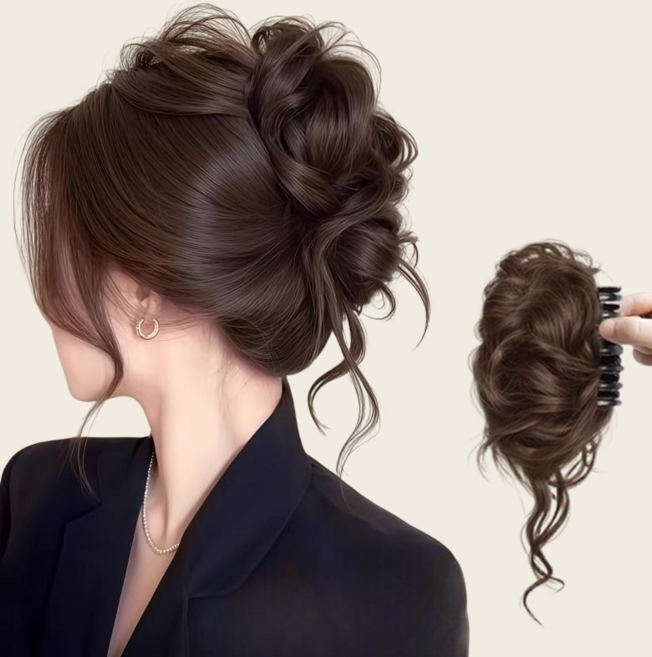 나이니크 여성 풍성한 웨이브 똥머리 가발 집게핀 내추럴 로우번 올림머리, 1개, 라이트브라운