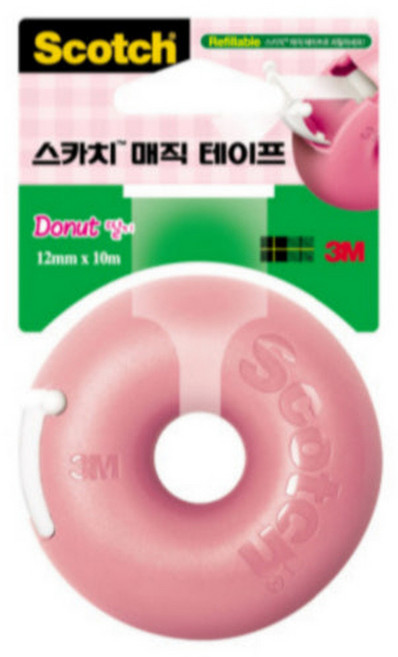 3M 스카치 매직 테이프 도넛 디스펜서 12mm 10m 반투명 불투명 1인치 코어 테이프, 01_매직테이프 도넛 딸기