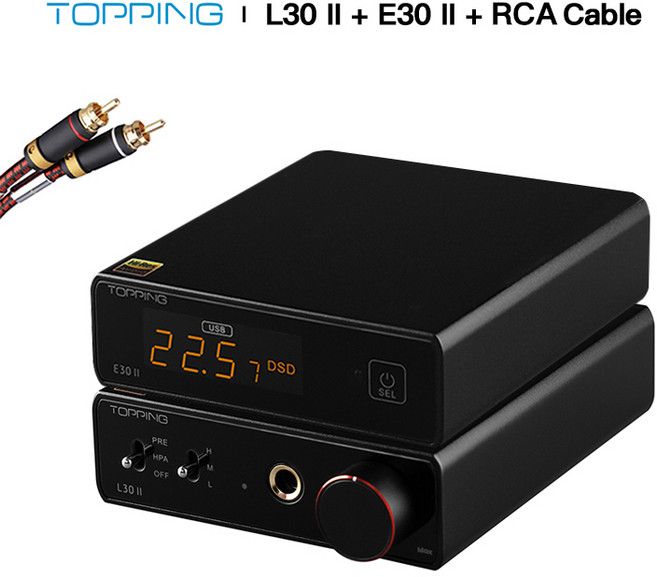 TOPPING E30 II+TOPPING L30 II+RCA cable Hi-Res Audio 2xAK4493S DAC NFCA Headphone Amplifier 6.35MM, Black
