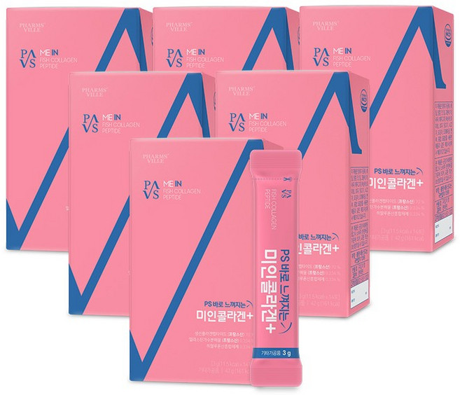 팜스빌 PS 바로 느껴지는 미인콜라겐+ 저분자 피쉬펩타이드 콜라겐분말 분말스틱 비타민C 14포 6박스, 6박스(3개월)