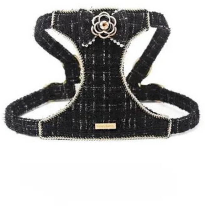 명품 소형견 목줄 하네스 세트 강아지 옷 산책 애견 리드줄 여름 H형 멍템, 1세트, 블랙