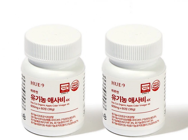 휴나인 하루 컷 애사비 유기농 사과초모식초 애플 사이다 비니거, 2개, 60정 - 쿠팡