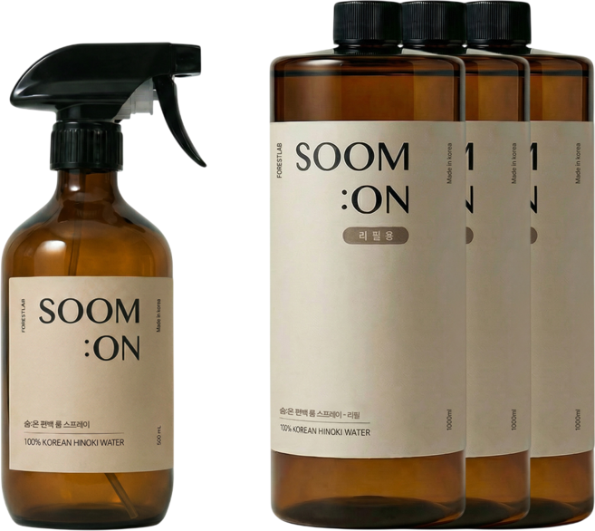 천연 숨온 편백 500ml+리필세트 룸스프레이 피톤치드 탈취제 국내산, 1세트, 3.5L