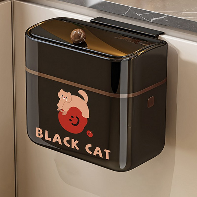유판 주방 걸이형 휴지통 다용도 냄새차단 쓰레기통, C 블랙, 1개
