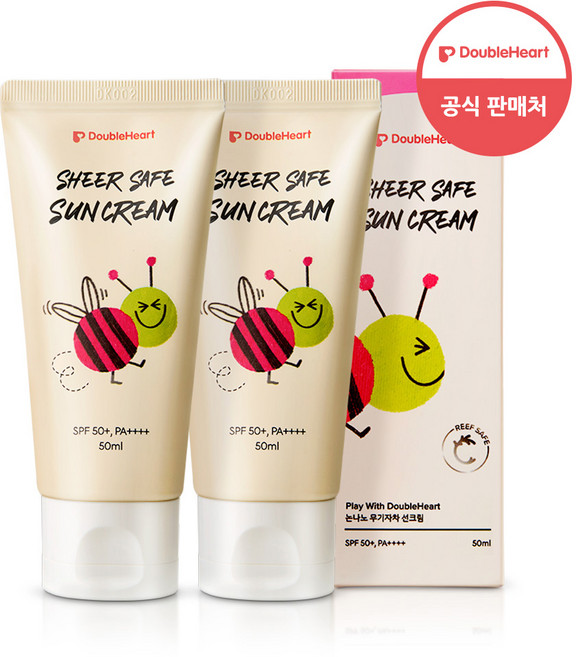 더블하트 무기자차 유아 데일리 선크림 SPF50+ PA++++, 2개, 50ml
