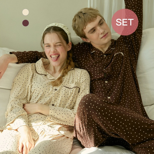 애니바디 [*화이트데이 특가*] 공용 피치기모 9부 파자마 세트_잔도트 ANJS26S63_뉴코아울산성남