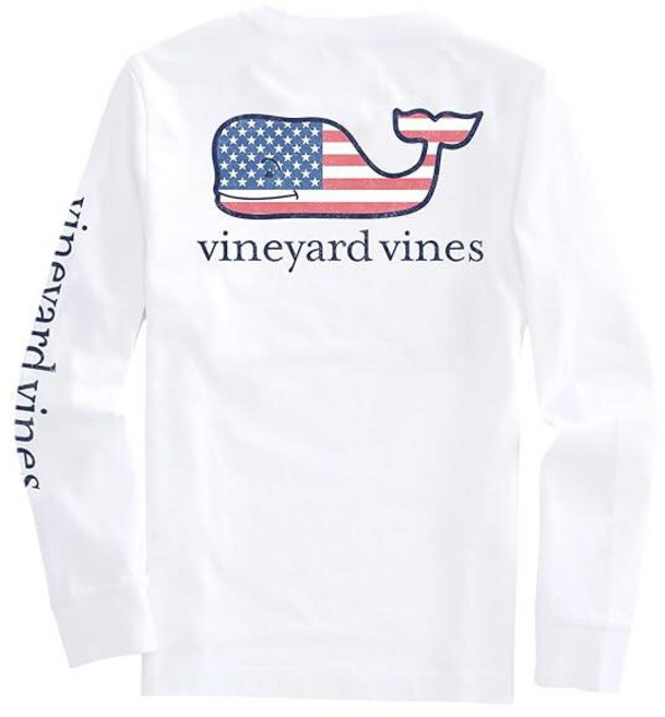 Vineyard Vines 남성용 깃발 고래 긴소매 포켓 티 화이트 캡 440533