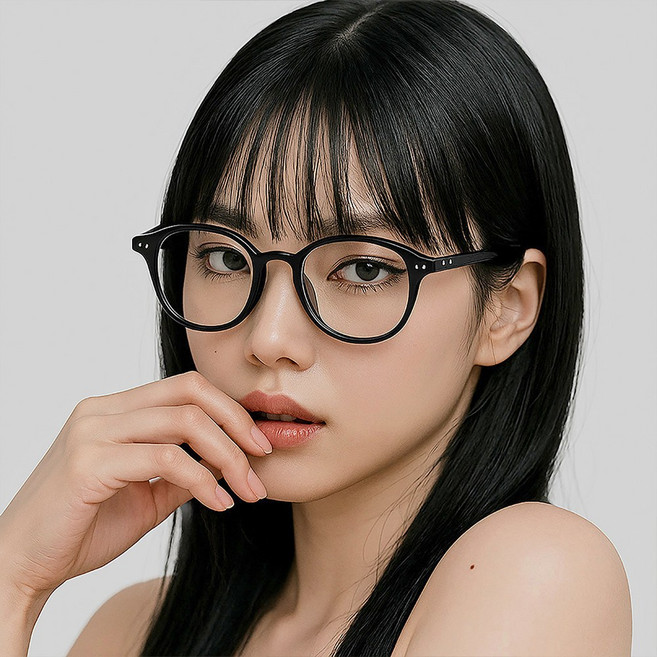 바닐라마카롱 라운드 사각 뿔테 안경 블루라이트 자외선 차단 실리콘 코받침 가벼운 안경테 흘러내림 방지 빈티지 남녀공용 아이웨어 선명한 렌즈 + 케이스 포함